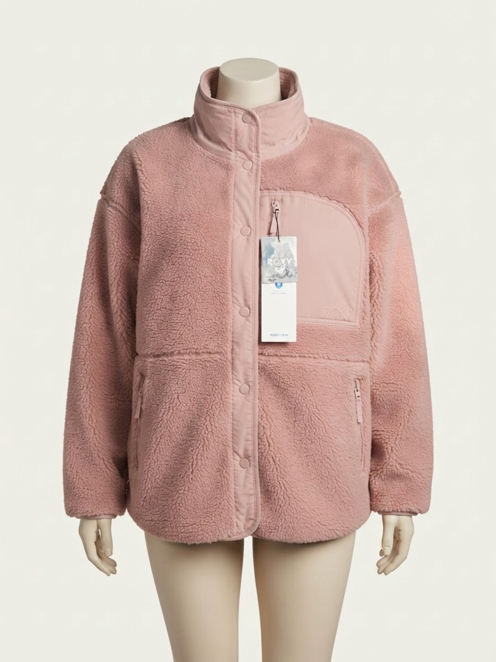 Roxy Axel Bonded Dusty Rose Sherpa Snap-Front Jacket Size XL